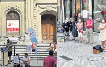 Unis dans la prière. Le 19 juin dernier, à Lausanne, célébration interreligieuse pour les personnes de toutes les religions décédées sur le chemin de l’exil. / © D. Voinçon